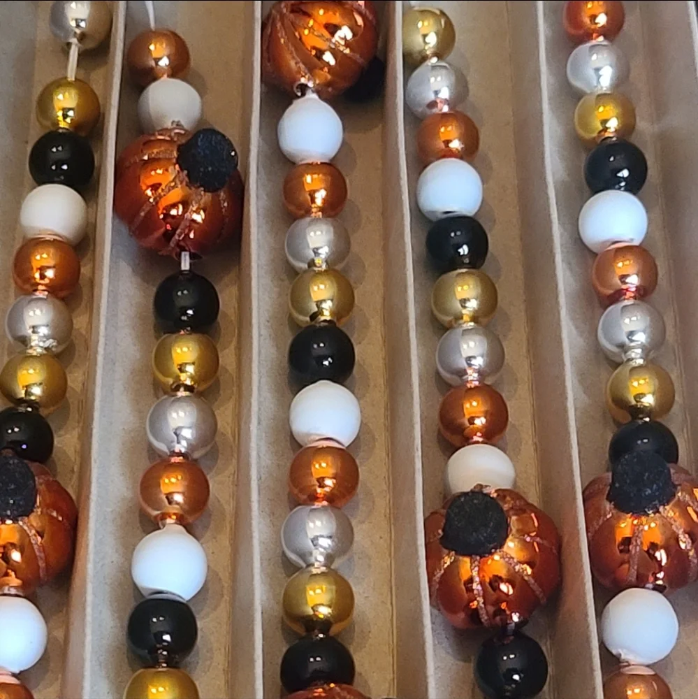 7ft Radko Shiny Brite Vintage / Retro Style Glass Pumpkin Halloween Tree Garland